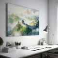 Framed canvas print of the Great Wall of China amidst a misty, mountainous landscape