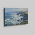 Framed canvas print of a coastal cliffside seascape with ocean waves and sunny skies