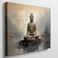 Framed canvas print of a golden Buddha statue with an abstract background