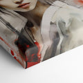 Framed canvas print of ethereal geisha in modern ink style with red accents