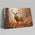 Framed canvas print of a majestic stag in an autumn forest with golden light