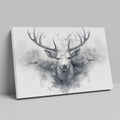 Framed canvas print of a mystical monochrome stag with abstract ink splash design