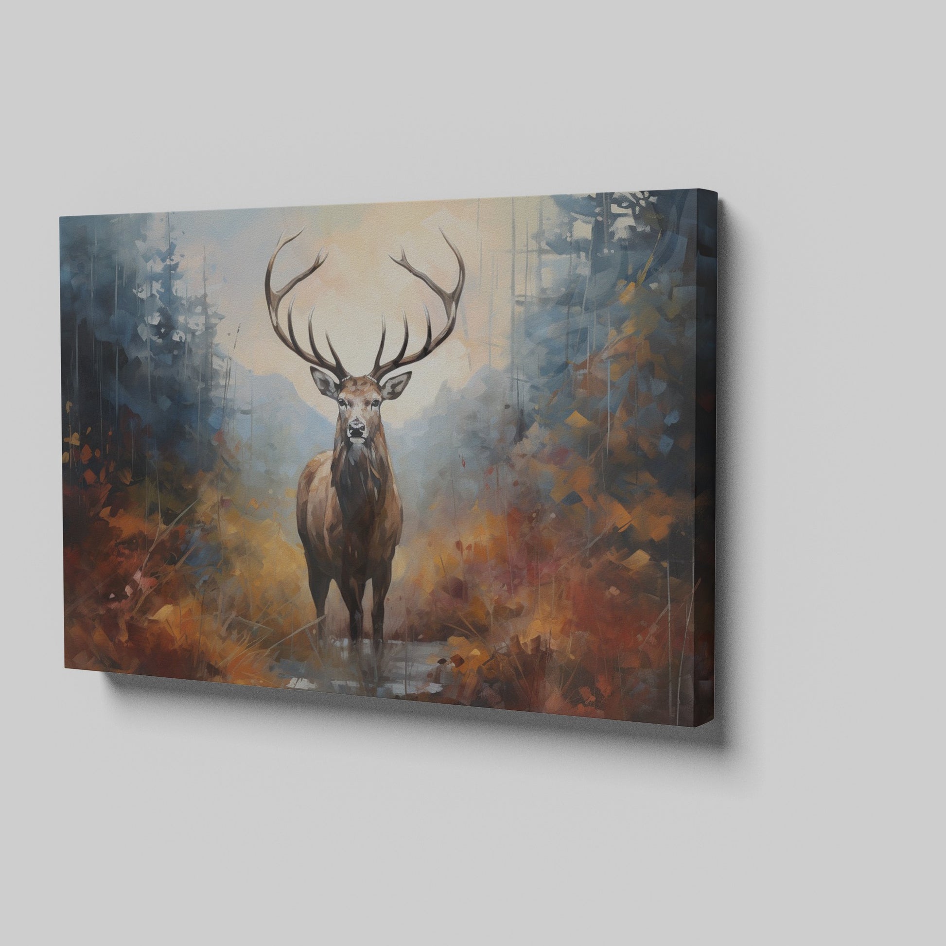 Framed canvas print of a majestic stag in an abstract autumnal forest