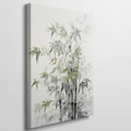 Framed canvas print of stylised bamboo stalks in tranquil shades of green and grey