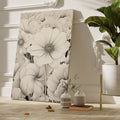 Framed canvas print of monochromatic flowers with intricate designs and neutral tones