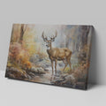 Framed canvas print of a stag in a watercolour autumn forest