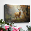 Framed canvas print of a majestic stag in a glowing autumn forest setting