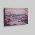 Framed canvas print of a serene pink cherry blossom scene with Mount Fuji in the background