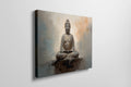 Framed canvas print of a serene Buddha in meditative pose with abstract warm and neutral tones