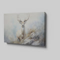 Framed canvas print of a majestic stag in a misty, ethereal forest landscape