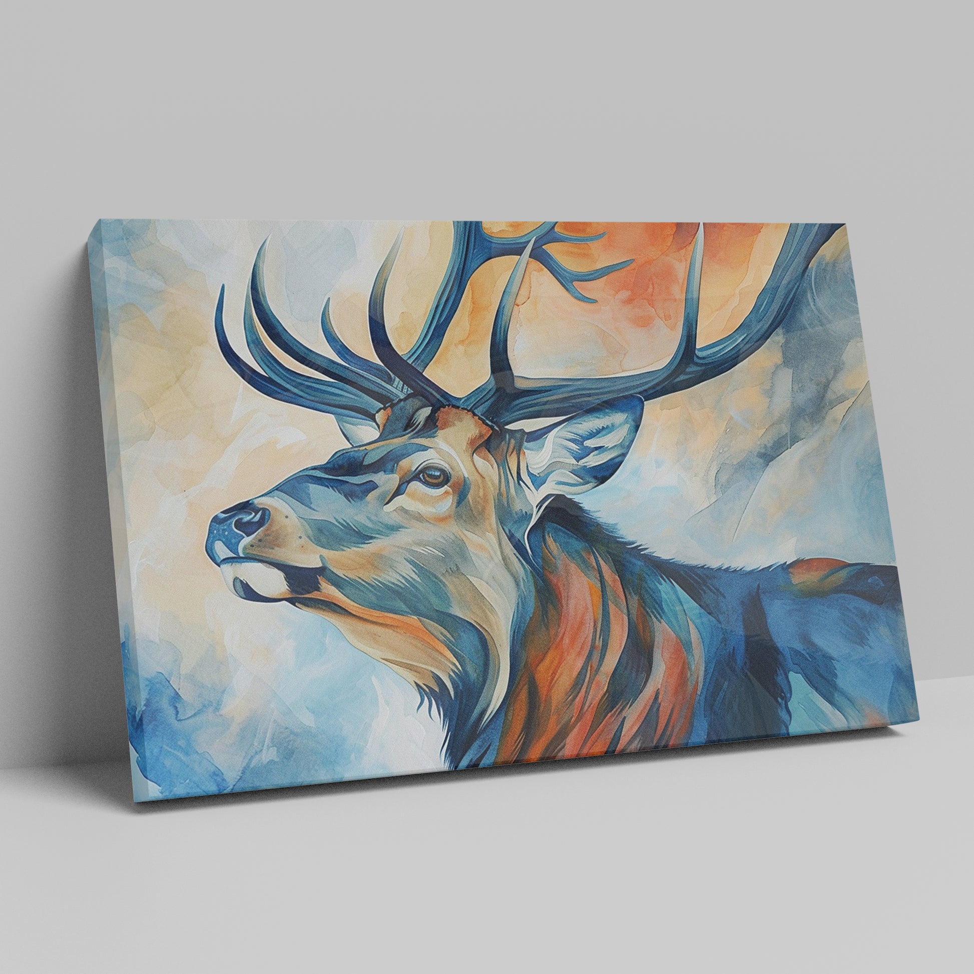 Framed canvas print of a majestic stag in vibrant colours