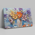 Framed canvas print of embossed and textured colourful flowers in impasto style