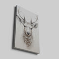 Framed canvas print of a monochrome stag with a unique dripping paint effect