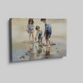 Framed canvas print of children playing by the seashore with a watercolor effect