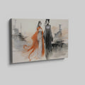 Framed canvas print of elegant ancient Chinese figures in watercolour