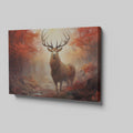 Framed canvas print of a majestic stag in an autumnal forest with red leaves