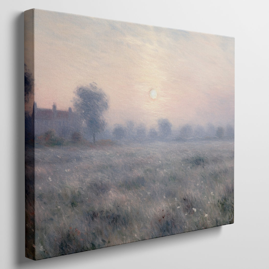 Impressionist style painting of a misty sunrise over a country estate