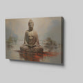 Framed canvas print of a meditative Buddha statue in warm earthy tones