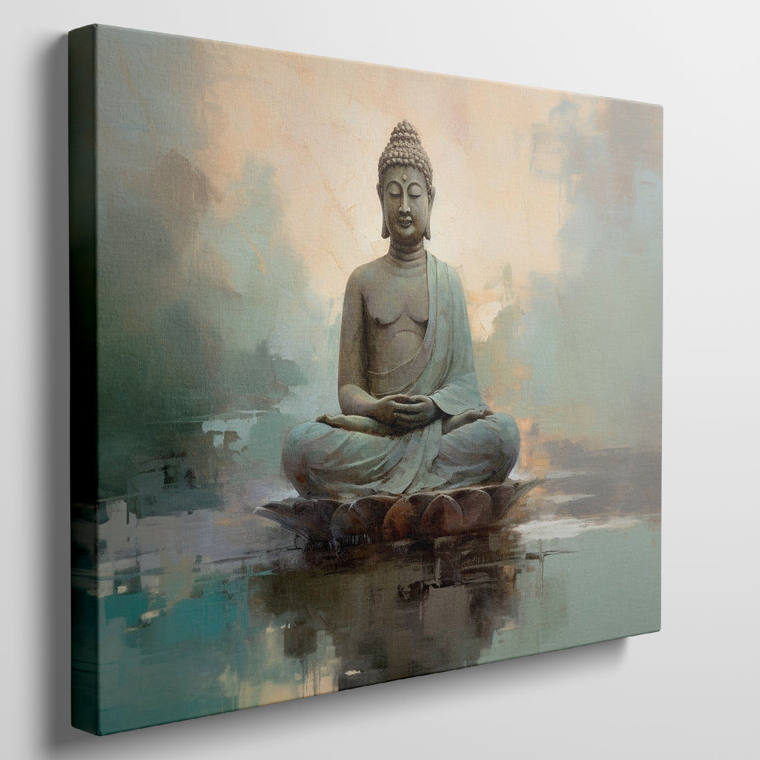 Framed canvas print of a meditative Buddha in serene colours