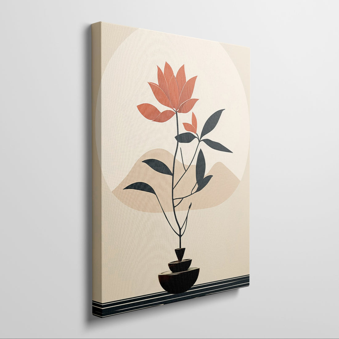 Framed canvas print of a minimalist bonsai tree silhouette against an abstract nature background