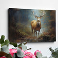 Framed canvas print of a majestic stag in an autumnal forest with rich earthy colours