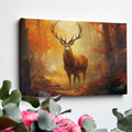 Framed canvas print of a majestic stag in a vivid autumn forest