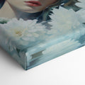 Framed canvas print of a dreamy, ethereal portrait with flowers and water reflections