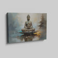 Framed canvas print of a serene Buddha in meditation with warm and earthy tones