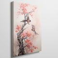 Framed canvas print of cherry blossoms and birds in watercolor