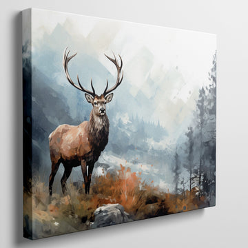 Framed canvas print of a majestic stag in a tranquil autumn forest