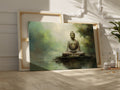 Framed canvas print of a meditative Buddha in serene colors