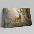 Framed canvas print of a majestic stag in a glowing autumn forest setting