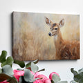 Framed canvas print of an impressionist painting of a deer with warm earthy tones