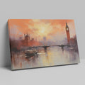 Framed canvas print of impressionist London skyline at sunset with Westminster Bridge and Thames River