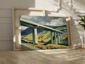 Framed canvas print of a modern landscape with a bridge over rural countryside