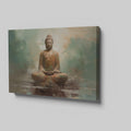 Framed canvas print of a meditative Buddha in earthy browns and soft blues