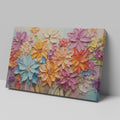 Framed canvas print of vibrant impasto flowers with 3D texture in bright colors