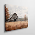 Framed canvas print of an autumnal rustic barn and golden fields