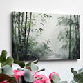 Framed canvas print of a misty oriental bamboo forest in ink wash style