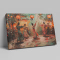 Framed canvas print of traditional dance scene with Chinese lanterns and vibrant abstract figures