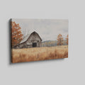 Framed canvas print of an autumnal rustic barn and golden fields