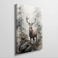 Framed canvas print of a majestic stag in a misty woodland watercolor painting