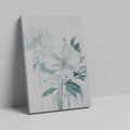 Framed canvas print of modern white floral art with soft green and pastel tones