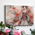 Framed canvas print of a traditional Japanese woman in ethereal watercolour style