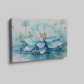 Framed canvas print of a serene watercolour lotus flower in delicate blues and whites