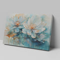 Framed canvas print of abstract watercolor lotus flowers with vibrant aquamarine and earth tones