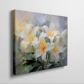 Framed canvas print of impressionist style lilies in vibrant cream and yellow hues