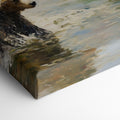 Framed canvas print of grizzly bears wading through water in an impressionist style