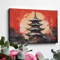 Framed canvas print of abstract Japanese pagoda in bold red and black colours