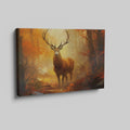 Framed canvas print of a majestic stag in a vivid autumn forest